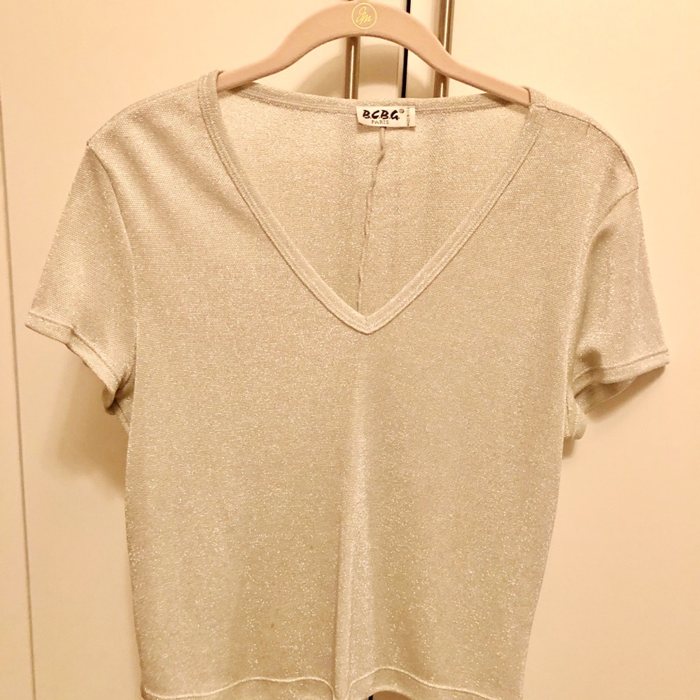 BCBG silver top/skirt set